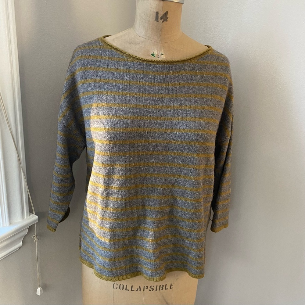 Eileen Fisher Women’s Yak & Lambswool Yellow Green & Gray Boxy Sweater Sz M - Picture 4 of 15